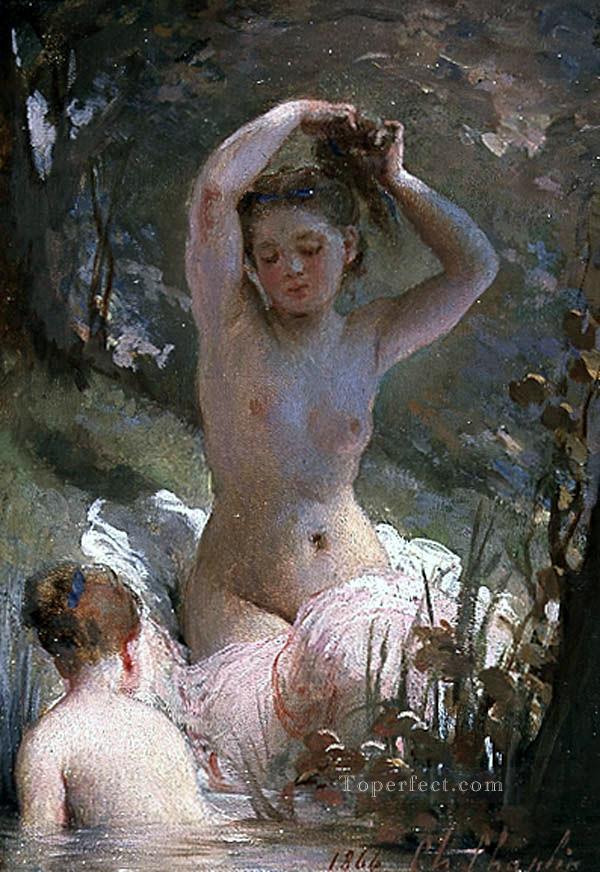 two girls bathing nudes Charles Joshua Chaplin Oil Paintings
